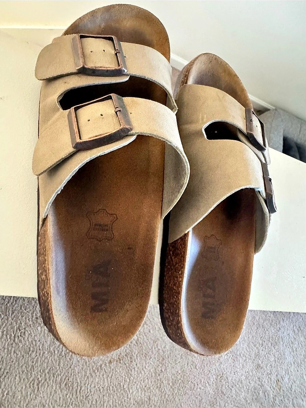 MIA Gen Double Buckle Slide Sandal Double-Buckle Sandals Brown & Beige US 8.5
